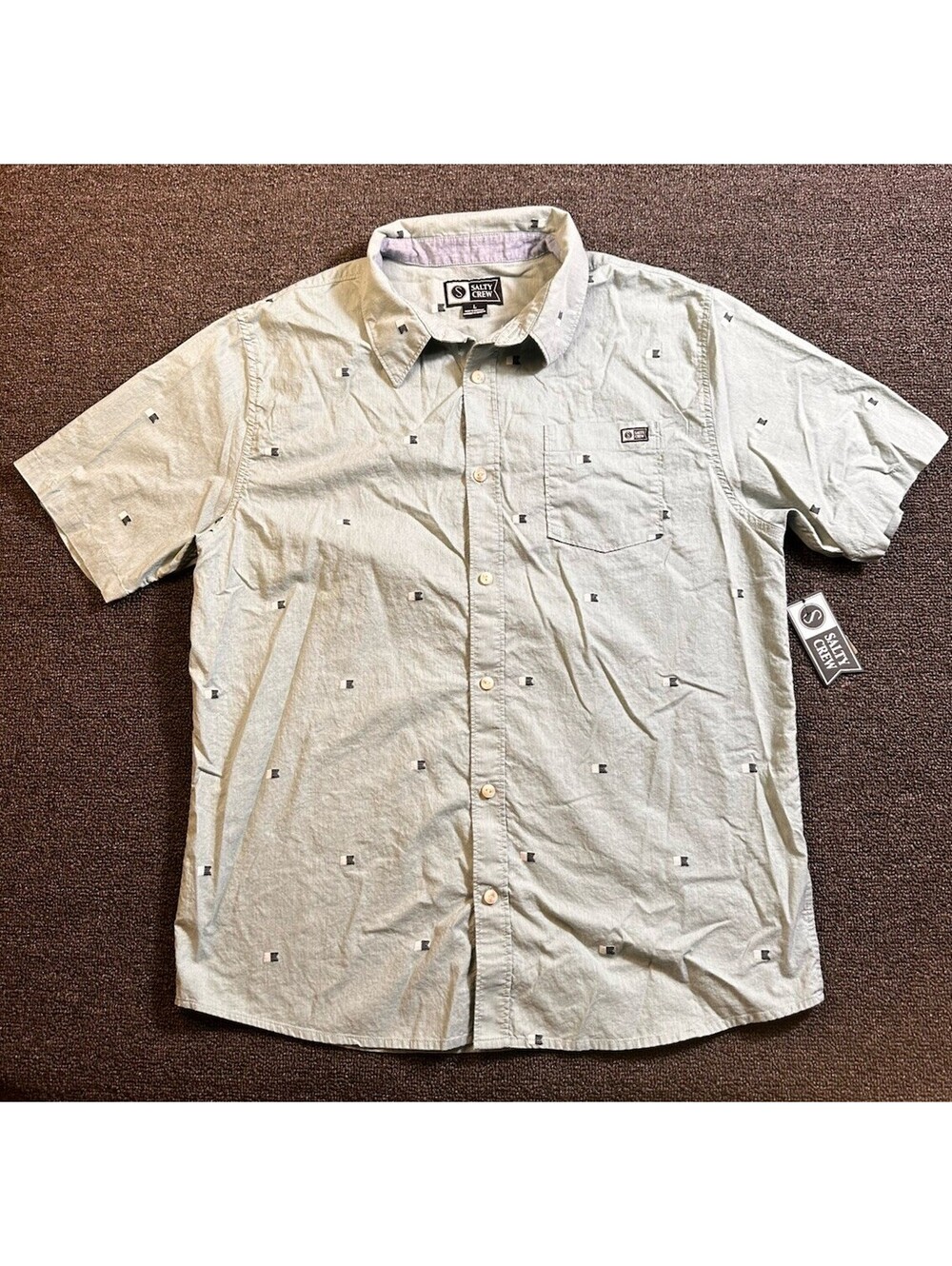 Salty Crew Short Sleeve Button Up Mackerel Green Shirt Sz L